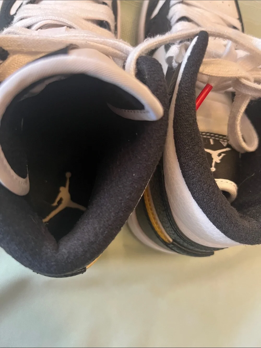Nike Air Jordan 1 Mid White Black with Red & Yellow Swooshesi size 5 CM 22